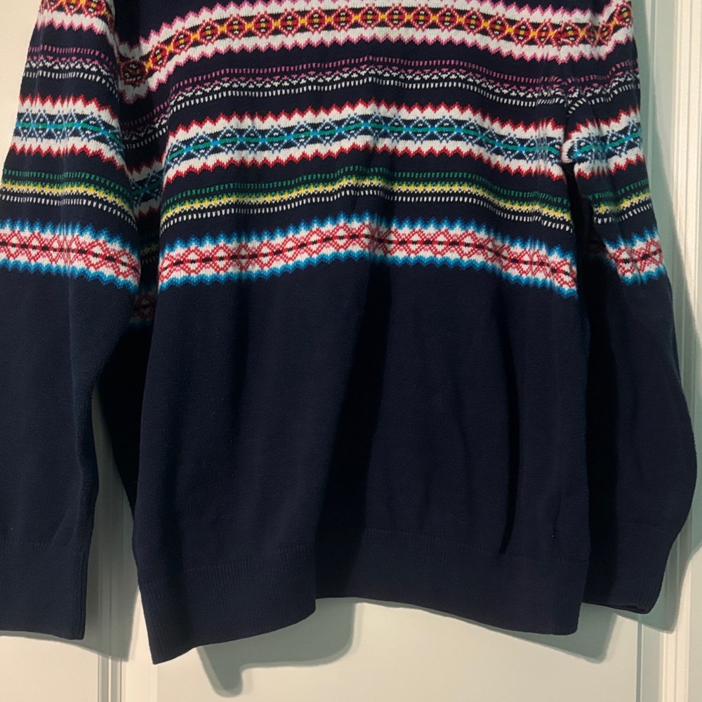 GAP Women's Navy Multicolor Christmas Holiday Crew Neck Detailed Sweater - Picture 6 of 7